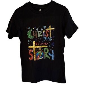 Christmas True Story Manger Scene Black Short Sleeve‎ T Shirt NWT Small